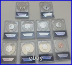 10 ANACS-RP70 Silver Reverse Proof Set from Philadelphia Release withWooden Box
