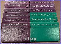 10 Proof Sets 5 Coin US Mint 1987888992939697 & 2 1989 Congressional withCOA