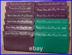 10 Proof Sets 5 Coin US Mint 1987888992939697 & 2 1989 Congressional withCOA