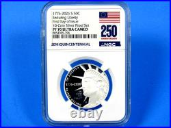 1776-2026 S, 10-Coin Silver Proof Set NGC Pf 70 UCam, FDOI, 250 Prop. Label