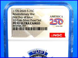 1776-2026 S, 5-Coin, Silver Proof Set, Quarters Only NGC Pf 70 UCam, FDOI, 250