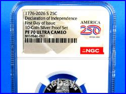 1776-2026 S, 5-Coin, Silver Proof Set, Quarters Only NGC Pf 70 UCam, FDOI, 250