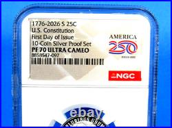 1776-2026 S, 5-Coin, Silver Proof Set, Quarters Only NGC Pf 70 UCam, FDOI, 250
