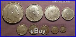 1902 KING EDWARD VII MATT PROOF SILVER SET COINS Crown to Maundy Penny