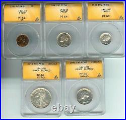 1941 US Mint Silver Proof Set all anacs graded