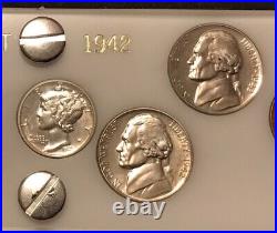 1942 6 Coin US Mint PROOF Set Gem Coins in White Capital Holder