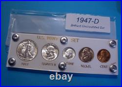 1947-D MINT SILVER SET U. S. COINS LUSTROUS CHOICE to GEM BRILLIANT UNCIRCULATED
