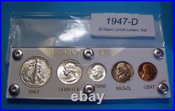 1947-D MINT SILVER SET U. S. COINS LUSTROUS CHOICE to GEM BRILLIANT UNCIRCULATED