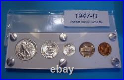 1947-D MINT SILVER SET U. S. COINS LUSTROUS CHOICE to GEM BRILLIANT UNCIRCULATED