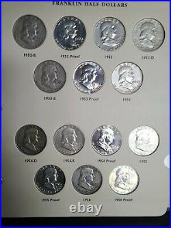 1948 1963 50c Franklin Silver Half Dollar Set With Proofs Album Complete