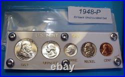 1948 MINT SILVER SET of U. S. COINS LUSTROUS CHOICE BRILLIANT UNCIRCULATED NICE