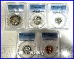 1950 PCGS Proof set Pr 63, 65, 65, 64, 64 RB Toning On Silver Coins