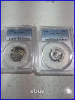 1950 PCGS Proof set Pr 63, 65, 65, 64, 64 RB Toning On Silver Coins