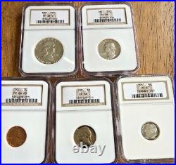 1951 PROOF SET COINS NGC PR65-66-67-66-66 many appear as Cameo Must See