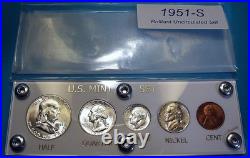 1951-S MINT SILVER SET U. S. COINS LUSTROUS CHOICE to GEM BRILLIANT UNCIRCULATED
