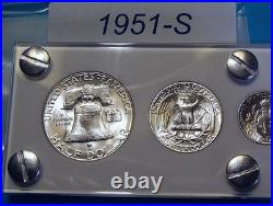 1951-S MINT SILVER SET U. S. COINS LUSTROUS CHOICE to GEM BRILLIANT UNCIRCULATED