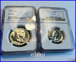 1952 Proof Set NGC Pf 67 & 66 Superb Franklin, Lincoln, Jefferson, Quarter, Nickel