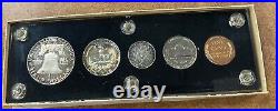 1954 Silver Proof Set 5 Coins Rainbow Toned Lucite Plastic Holder some cameo