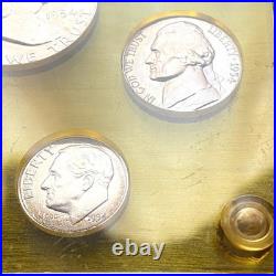 1954 U. S. Silver Proof Set 5 Coins Franklin Half Dollar Yellow Acrylic Holder