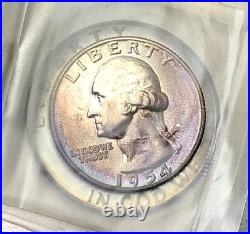 1954 US Mint Silver Proof Set 5 Coins Toned Bags withStaple OGP Beautiful Color