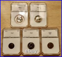 1955 Proof set in old PCI slabs high grade pink, red, green toning