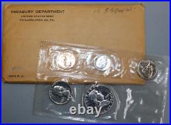 1955 US Proof Set 5 Coin Set 3 Silver Coins 1c-50c In Cello Sleeve with Envelope