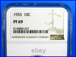 1955 to 1964 P, 10-Coin Set Roosevelt Dimes NGC Pf 69 Beautiful Set