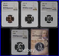 1957 1C, 5C, 10C, 25C, & 50C Five Coin Proof Set NGC PF-68