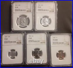 1957 NGC Graded Proof Set. All Coins PR68. 90% Silver