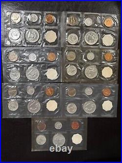 1958-1964 Lot of SEVEN (7) US Mint Proof Sets in Cello Flat Pack 90% Silver