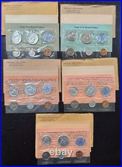 1959-1963 Lot of FIVE (5) US Mint Proof Sets in Cello Flat Pack 90% Silver 1959-1963 Lot of FIVE (5) US Mint Proof Sets in Cello Flat Pack 90% Silver