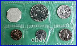 1959 US Annual 5 Coin Proof Set Silver Coins and Envelope with Franklin 50c Half