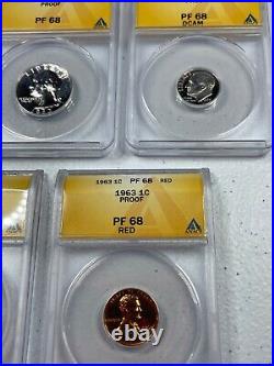 1963 US Mint Silver Proof Set, graded by ANACS, PF67/68, LUSTROUS coins