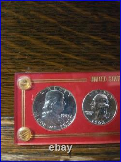 1963 United States Proof Set Original Red Holder -90% Silver Half, Quarter, Dime