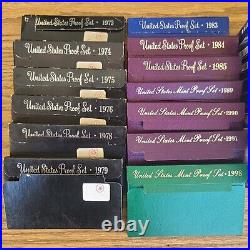 1973-2011 Assortment Of Proof Sets Original Box Clad 22 Sets Lot US Mint