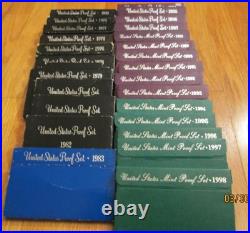 1973 to 1998 Proof Sets U. S. Mint 26 Proof Set San Francisco Mint Box COA