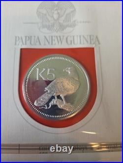 1975 PNG Proof Set 8 Coins 10K Bird of Paradise. 925 Sterling 5K Eagle. 5 Silver