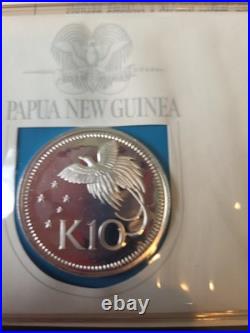 1975 PNG Proof Set 8 Coins 10K Bird of Paradise. 925 Sterling 5K Eagle. 5 Silver