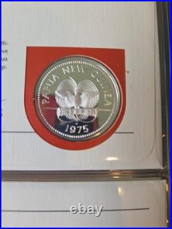 1975 PNG Proof Set 8 Coins 10K Bird of Paradise. 925 Sterling 5K Eagle. 5 Silver