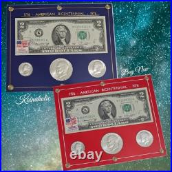 1976 Bicentennial Silver Coins, $2 WithStamps, Consecutive Serial Numbers Set Of 2
