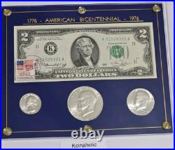 1976 Bicentennial Silver Coins, $2 WithStamps, Consecutive Serial Numbers Set Of 2