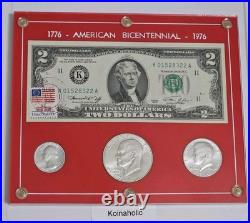 1976 Bicentennial Silver Coins, $2 WithStamps, Consecutive Serial Numbers Set Of 2
