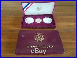 1983 & 1984 US Gold & Silver Olympic 3-Coin Proof Set Almost 1/2 Ounce Gold