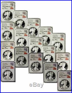 1986-2020 American Silver Eagle 34-pc Set NGC PF69 Mercanti Signed Label