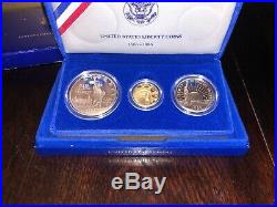 1986 Us Statue Of Liberty 3 Coin Commemorative Proof Set Gold Silver