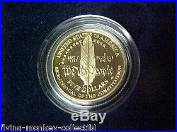 1987-S US Constitution 4 Coin Set 2 $5 Gold and 2 Silver Dollars Proof and BU