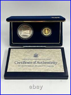 1987 U. S. Mint Constitution Coins Proof Set Silver Dollar And Gold Five Dollar