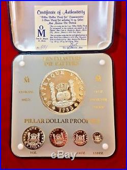 1988 Mint Masters Die Pattern 5 pc. Silver Pillar Dollar Proof Set 13.85 oz
