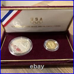 1988 U. S. Mint 1988 Olympic 2 Coin Proof Set Gold & Silver OGP & Cert