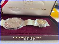 1988 US Mint Olympic Coins Proof Set $1 Silver And $5 Gold Coin + UNC Silver $1